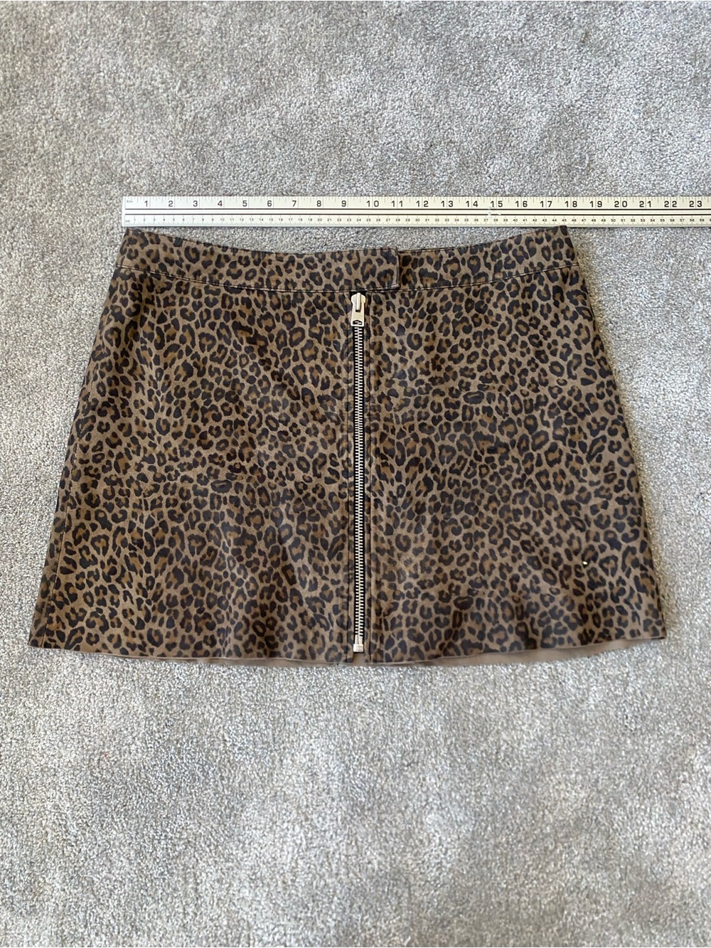 AllSaints Brown Leopard Print Mini Skirt with Front Zip